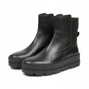 Puma Fenty Black Leather Chelsea Platform Lug Sole Ankle Boots Women's Size 7.5